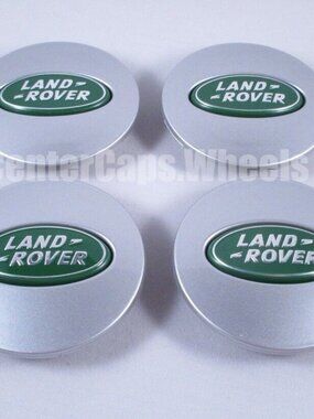 Brand New 4 pcs Land Rover  Green Silver CHROME Wheel Center Caps 63mm E…